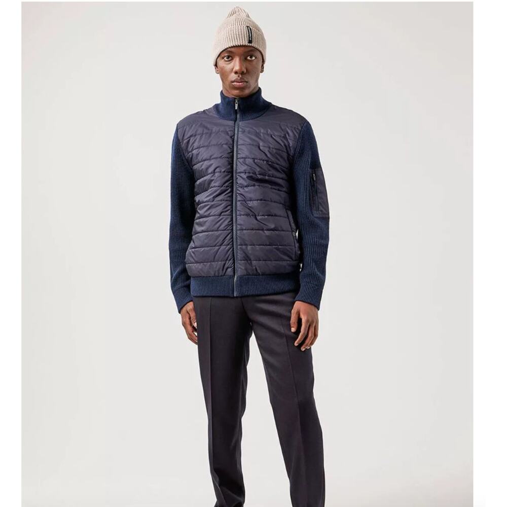 NWT J.Lindeberg Mens Beck Knitted Hybrid Jacket, Navy, Large